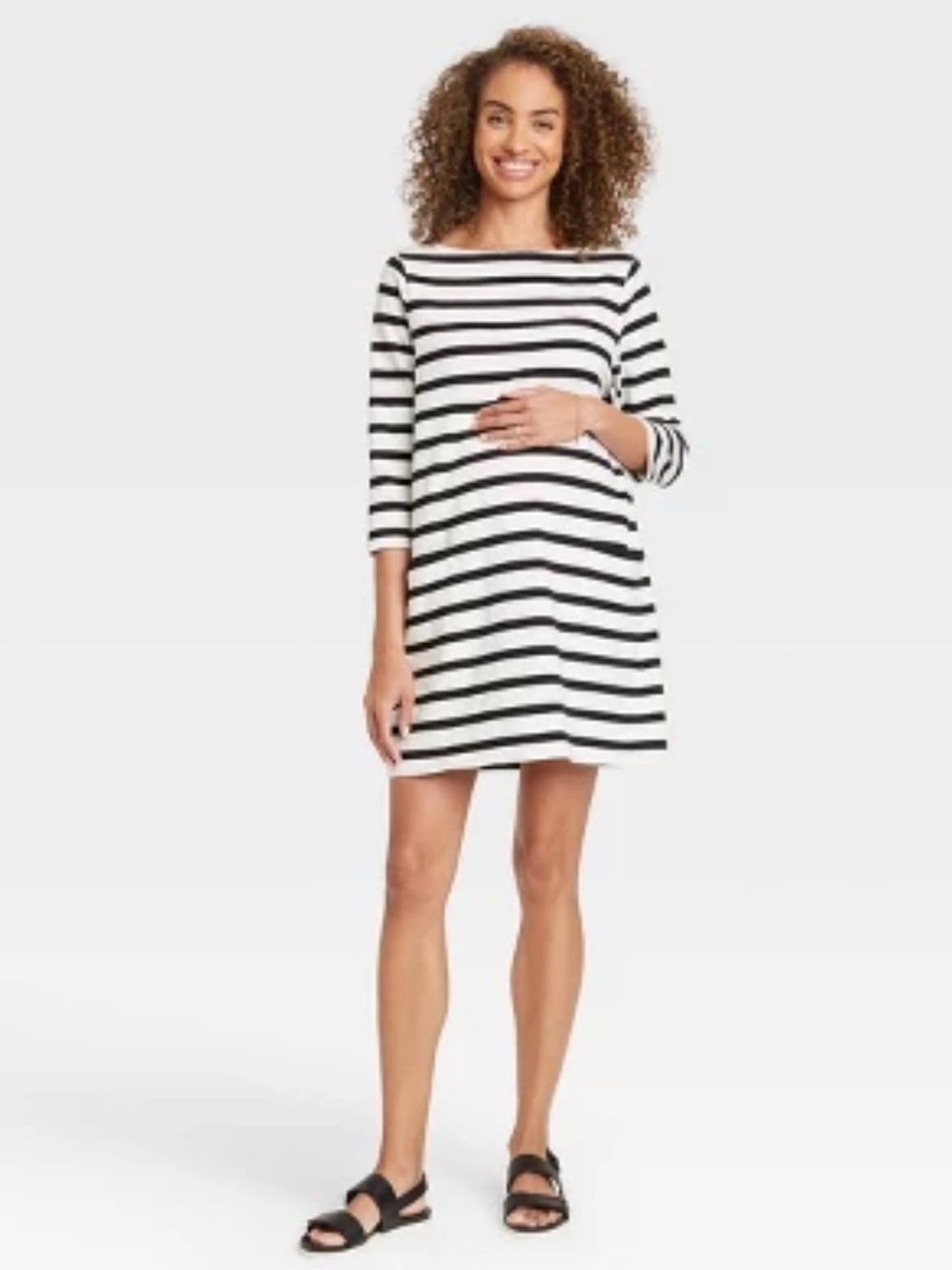 The Nines by HATCH™ Striped 3/4 Sleeve Maternity Dress Black/White S